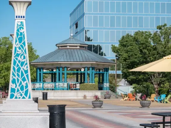 Gazebo and public plaza on Decatur Square, a hub for the Decatur, GA business community