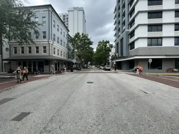 Central Boulevard in downtown Orlando, Florida, lined with offices, shops and restaurants