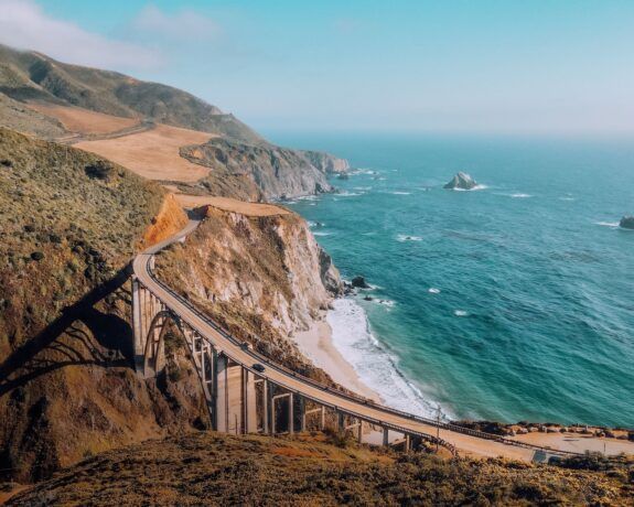 Aerial view of the California coastline at Bixby Creek Bridge