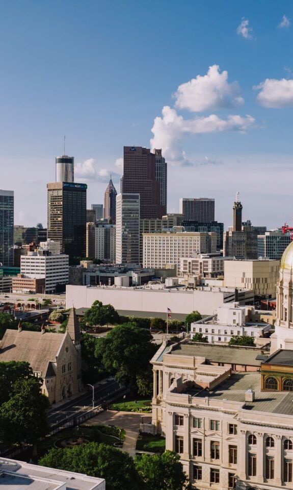 Aerial view of the Atlanta skyline and the Georgia State Capitol