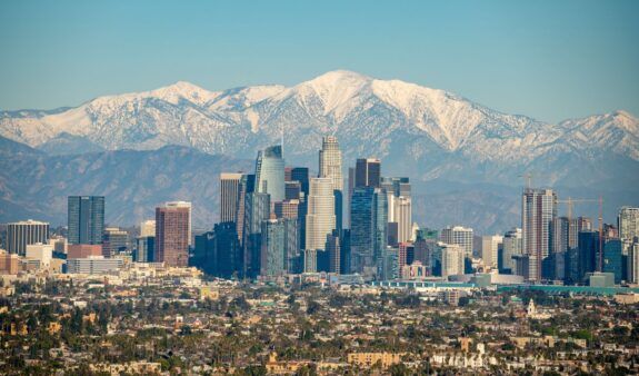 Aerial view of the downtown Los Angeles skyline
