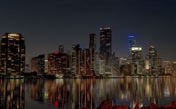 Downtown Miami skyline over the water