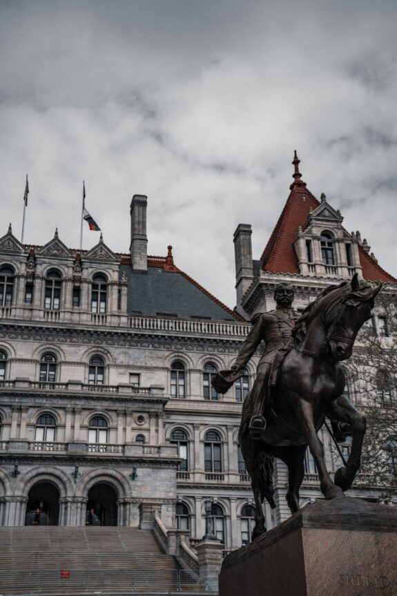 New York State Capitol in Albany with equestrian statue